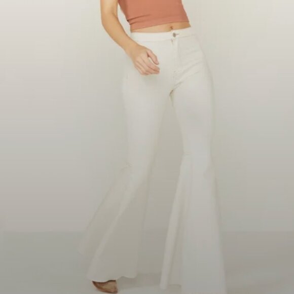 Free People Just Float On Jeans High Rise Wide Leg Boho Flare Pants White 30 - Picture 1 of 10